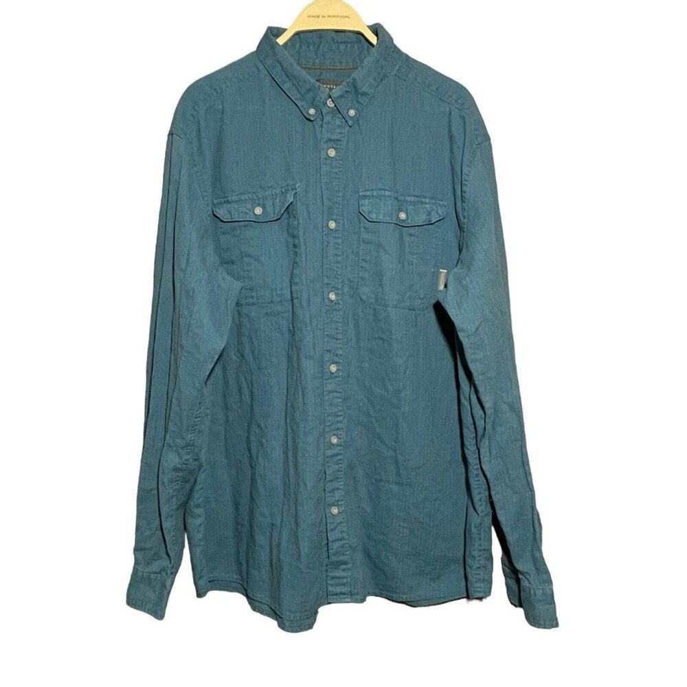 Mountain Hardwear Linen Men Button Shirt Size XL Outdoor Workwear Checked Pocket